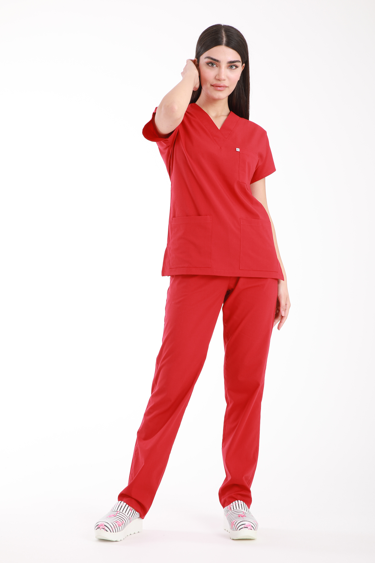 hemsire.doktor.forması.medikal.üniforma.hastane.kıyafeti.kırmızı.likralı.scrubs.1