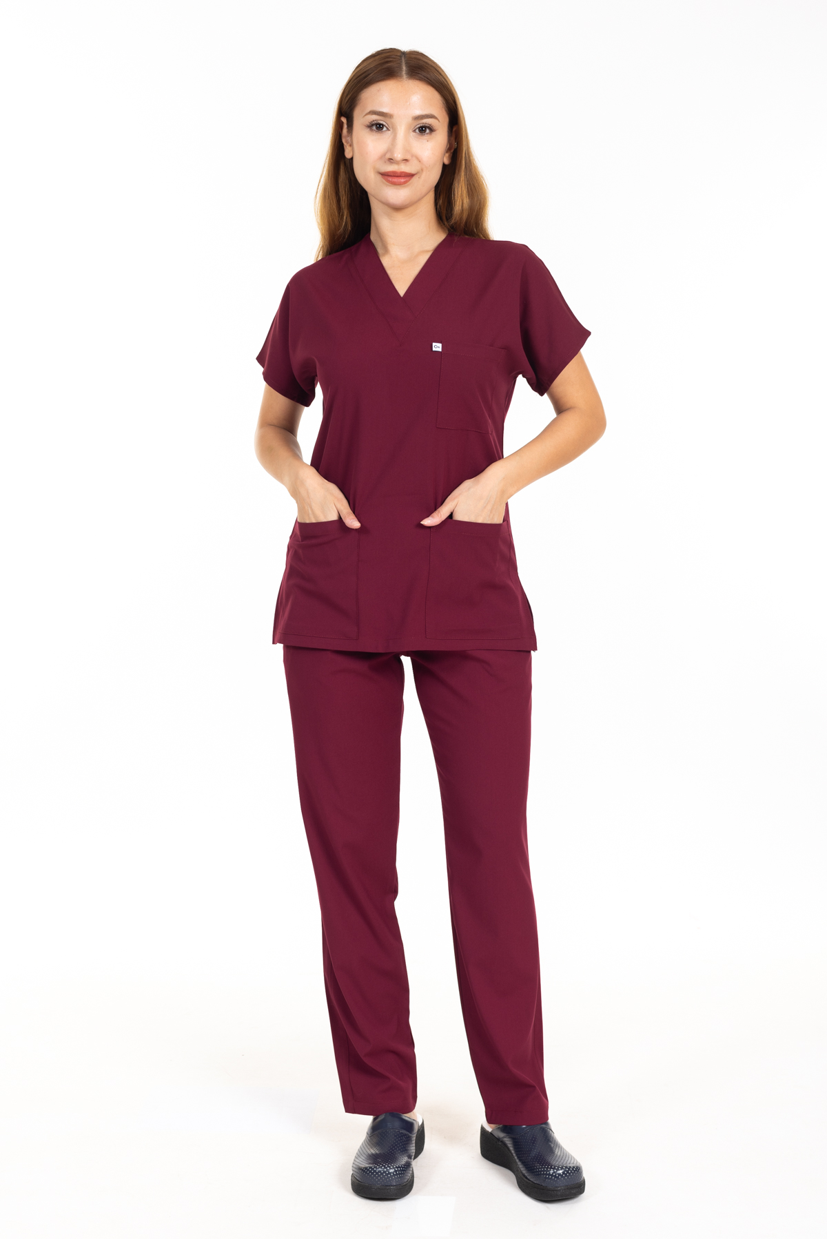 BORDO LİKRALI SCRUBS PREMIUM TAKIM-1